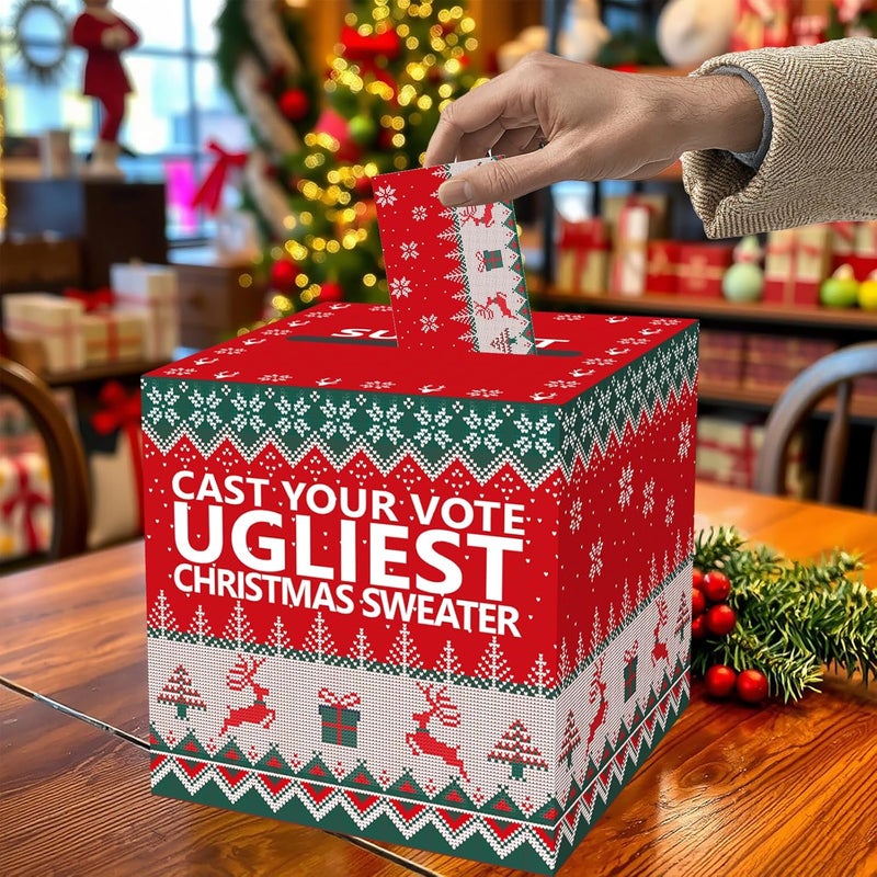 OLIVBIN Ugly Sweater Contest Ballot Box, Voting Card Box Set, Including 50 Voting Cards Sweater Competition Voting Box, Used for Festival Christmas Game Party Decoration, Ugly Sweater Party Supplies - Image 5